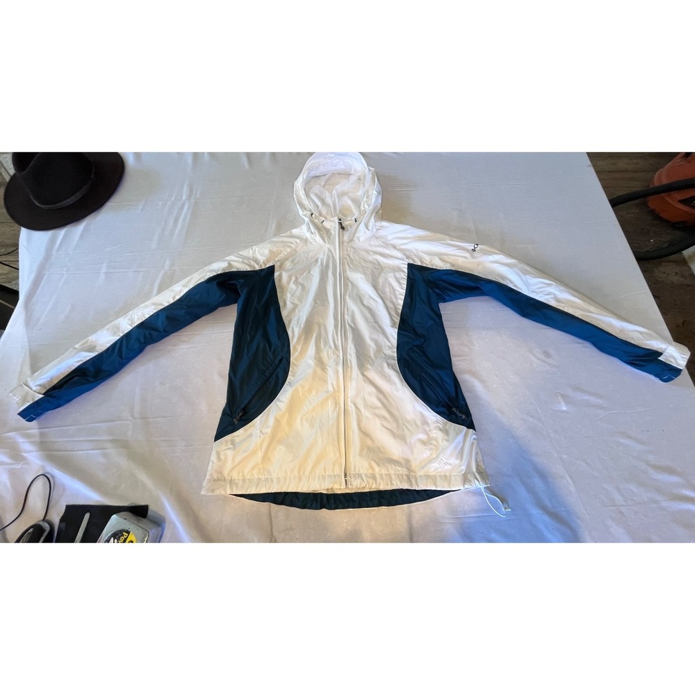 Columbia Windbreaker Jacket Mens M White Navy Blue Retro Gorpcore Colorblock Zip